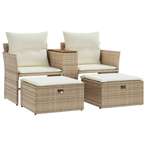 vidaXL Garden Sofa Beige PE rattan 2-seater Adjustable Feet