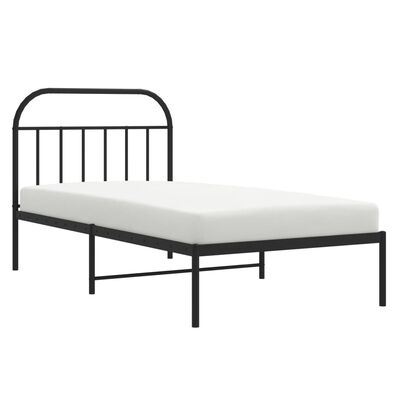 vidaXL Metal Bed Frame with Headboard Black 39.4"x74.8" Twin