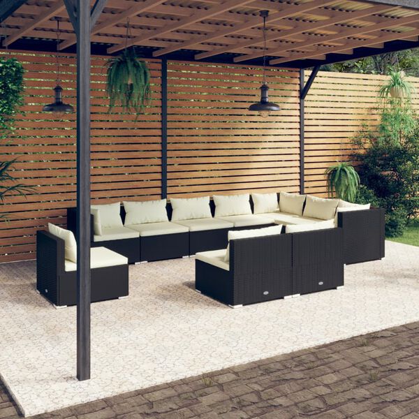 vidaXL Garden Lounge Set Black, Cream