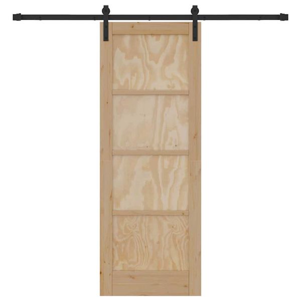 vidaXL Sliding Door Natural and Black 28.94 x 78.15 in Solid Pine Wood