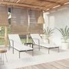 vidaXL Sun Lounger With Table Set of 3 Black and Cream White