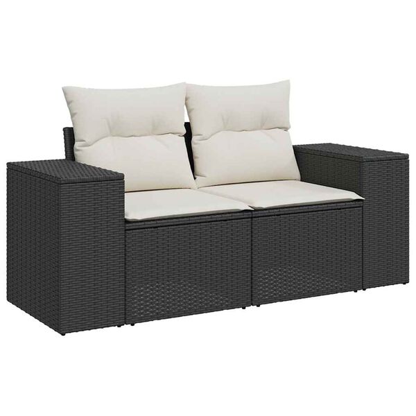 vidaXL Garden Sofa Set Black and Cream White PE Rattan, Powder-Coated Steel