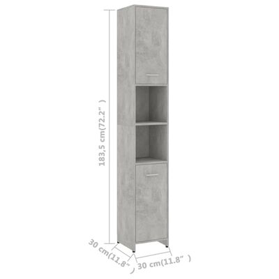 vidaXL Bathroom Cabinet Concrete Gray 11.8"x11.8"x72.2" Chipboard