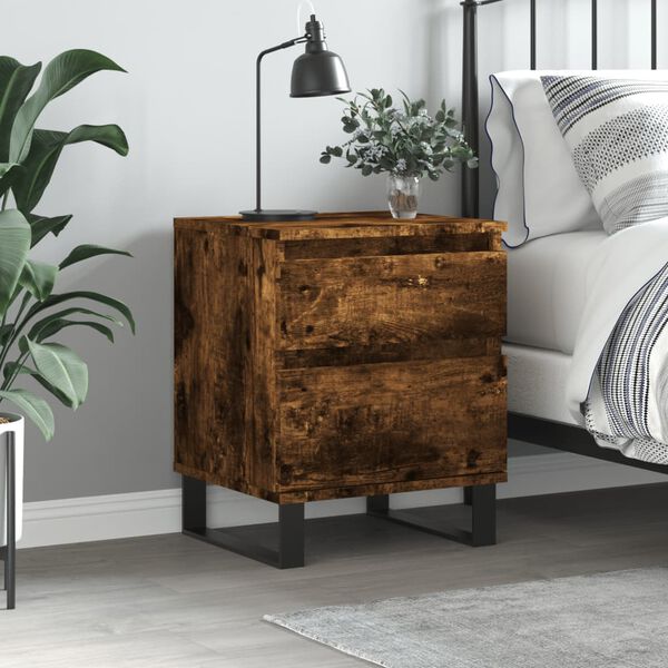 vidaXL Bedside Cabinet Smoked Oak Engineered Wood Medium Bedside Cabinet