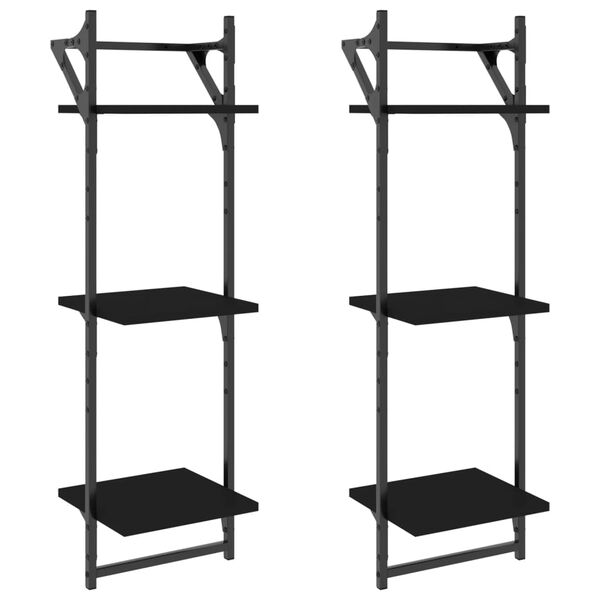 vidaXL Wall Shelf Set of 2 Black Engineered wood, metal Medium