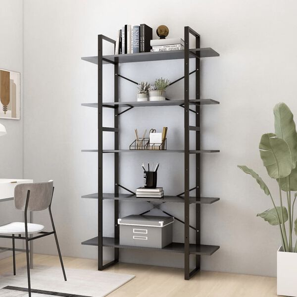 vidaXL Book Cabinet Grey Engineered wood and metal Large Book Cabinet