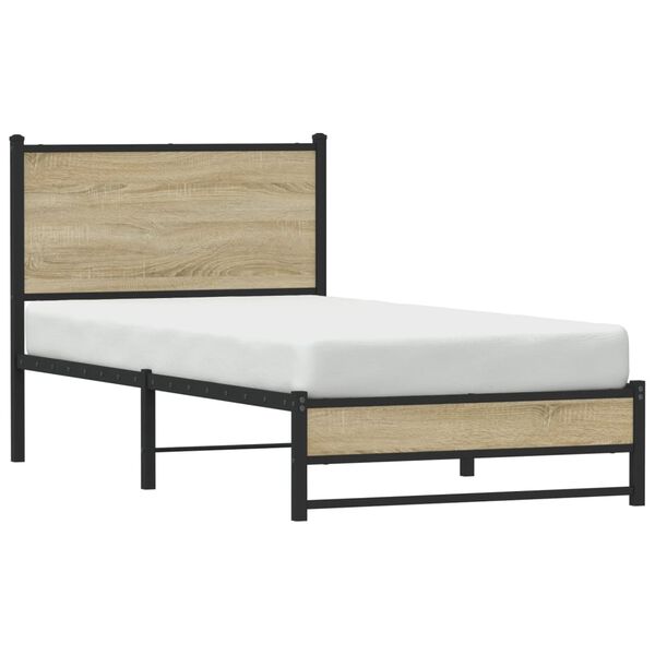 vidaXL Bed Frame Sonoma Oak Steel Twin Bed Frame Rectangular Modern