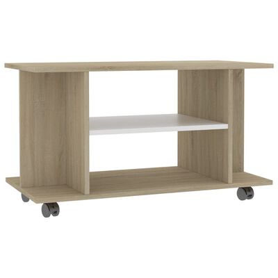 vidaXL TV Stand with Castors White and Sonoma Oak 31.5"x15.7"x17.7" Engineered Wood