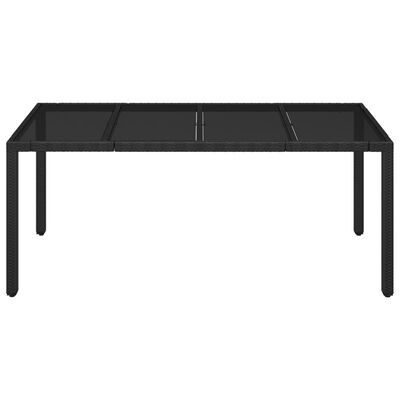 vidaXL Patio Table with Glass Top Black 74.8"x35.4"x29.5" Poly Rattan