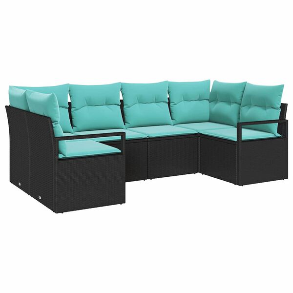 vidaXL Garden Sofa Set 6 pcs Black and Turquoise Poly Rattan