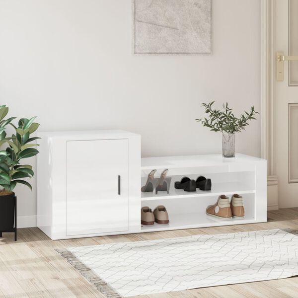 vidaXL Shoe Cabinet High gloss white Engineered wood Medium Shoe Cabinet