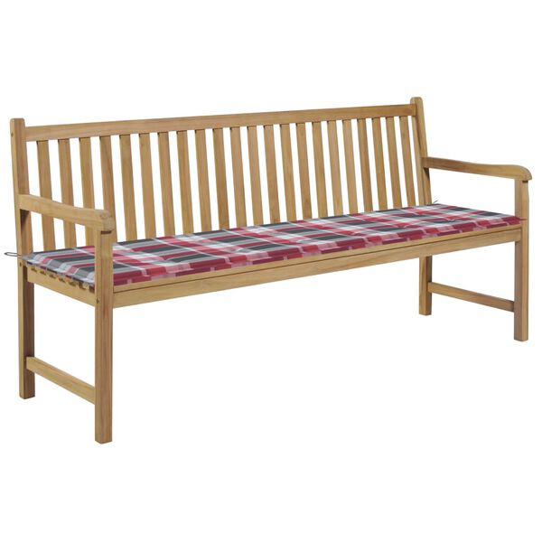vidaXL Patio Bench Red Check Pattern Cushion 68.9 " Solid Teak Wood
