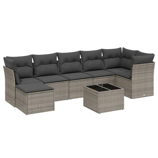 vidaXL Garden Sofa Set Gray Poly Rattan, Tempered Glass, Powder-Coated Steel