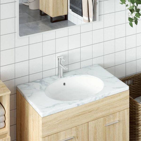 vidaXL Bathroom Sink White 18.5x15.4x8.3" Oval Ceramic