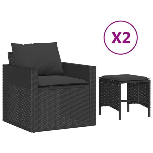 vidaXL Garden Sofa Set Black PE rattan, powder-coated steel Medium