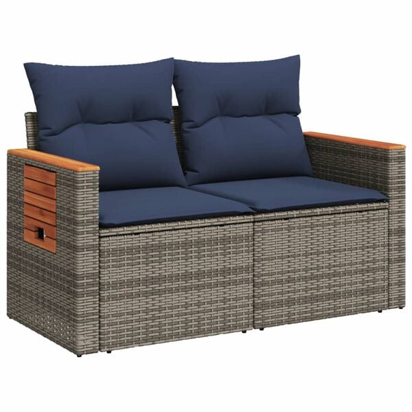vidaXL Patio Sofa with Cushions 2-Seater Gray Poly Rattan