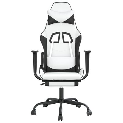 vidaXL Gaming Chair with Footrest White and Black Faux Leather