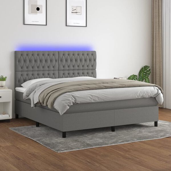 vidaXL Box Spring Bed Dark Grey 100% polyester, plywood, engineered wood