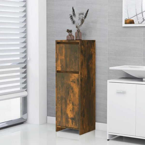vidaXL Bathroom Cabinet Smoked Oak Engineered Wood 11.8 x 11.8 x 37.4 in
