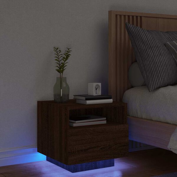 vidaXL Bedside Cabinet with LED Lights Brown Oak 15.7" x 15.4" x 14.6"