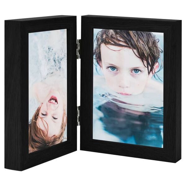 vidaXL Bifold Photo Frame Black MDF Foldable Bifold Photo Frame