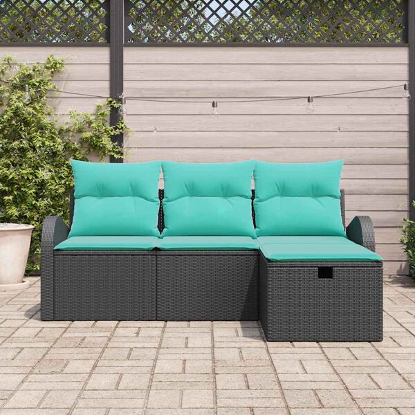 vidaXL Garden Sofa Set with Cushion 4 pcs Black Poly Rattan