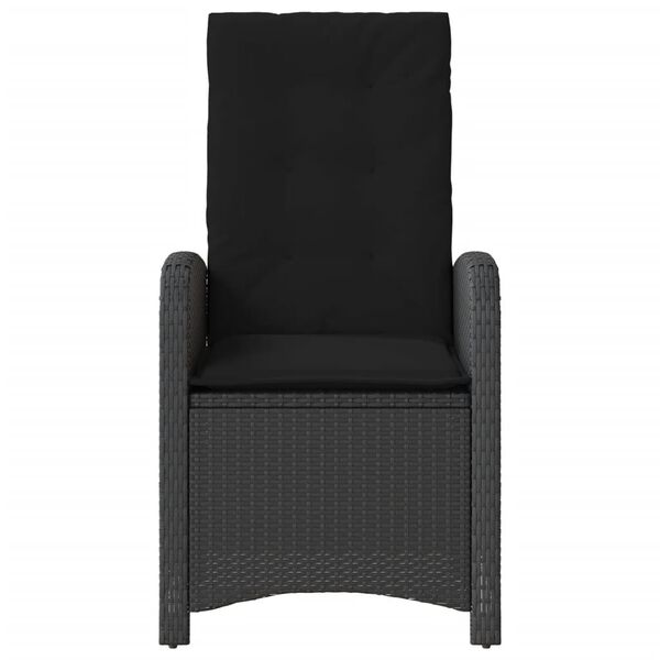 vidaXL Reclining Patio Chair with Cushions Black Poly Rattan