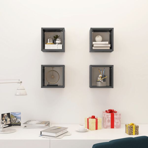 vidaXL Cube Shelf Set of 4 High gloss grey Engineered wood