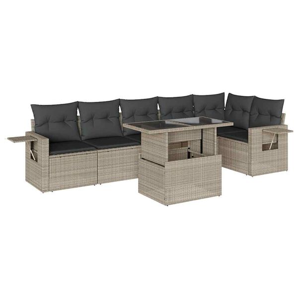 vidaXL Garden Sofa Set Light grey PE Rattan Modular Adjustable Armrests