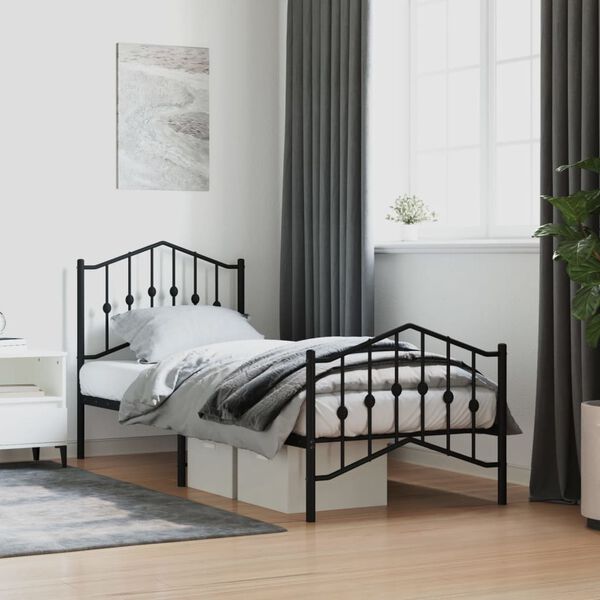 vidaXL Bed Frame Black Powder-Coated Steel Twin Bed Frame Rectangular
