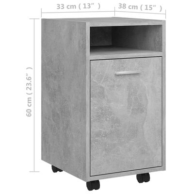 vidaXL Side Cabinet with Wheels Concrete Gray 13"x15"x23.6" Engineered Wood