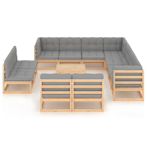 vidaXL Garden Lounge Set Natural wood, Grey cushions