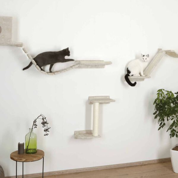 Kerbl Cat Tree Beige Wood and plush 9-part system Wall mounting