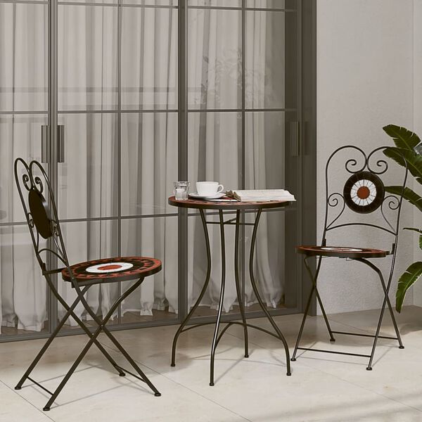 vidaXL Mosaic Bistro Set Terracotta and White Powder-coated iron and ceramic