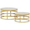 vidaXL Coffee Table Set of 2 Brass and White Marble, Steel Small