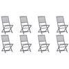 vidaXL Outdoor Chair Set of 8 Grey Acacia Wood Standard Foldable