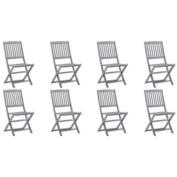 vidaXL Outdoor Chair Set of 8 Grey Acacia Wood Standard Foldable