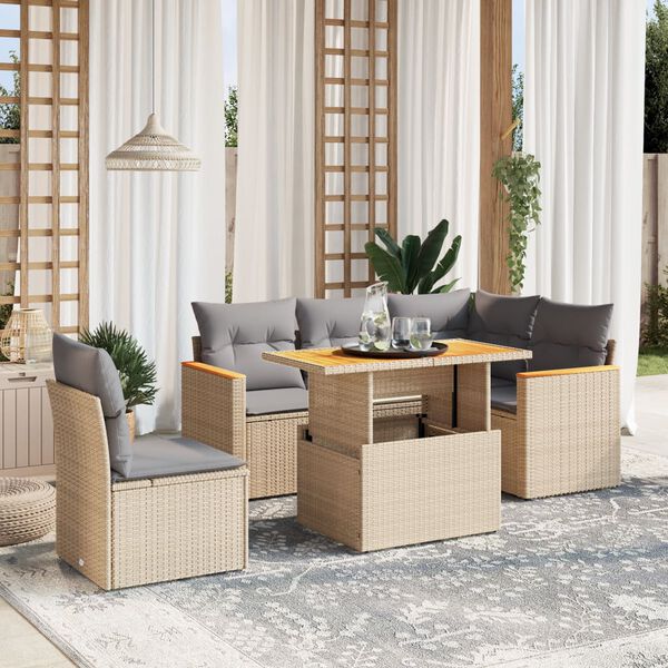 vidaXL Garden Sofa Set Beige PE rattan Large Adjustable Armrests