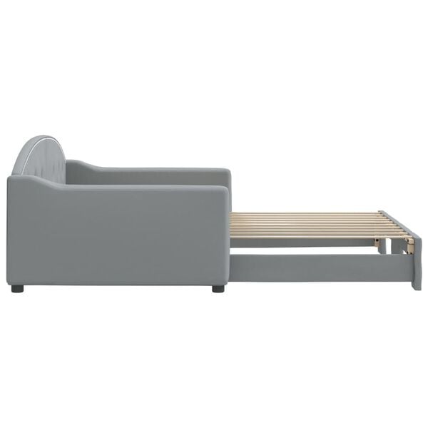 vidaXL Daybed With Trundle Light Gray Polyester, metal, wood, plywood, foam