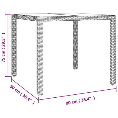 Dimensional diagram of a wicker outdoor table showing height and footprint measurements