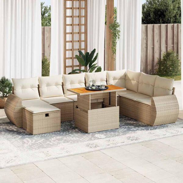 vidaXL Garden Sofa Set Beige Poly Rattan Large Modular Garden Sofa Set