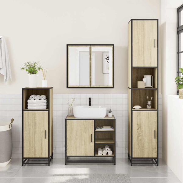 vidaXL Bathroom Sink Cabinet Sonoma Oak Engineered Wood, Metal Medium