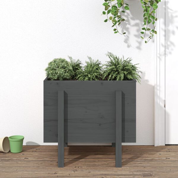 vidaXL Garden Planter Grey Solid pinewood Large Decorative Inlays