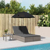 vidaXL Double Sun Lounger with Cushions&Parasol Grey Poly Rattan