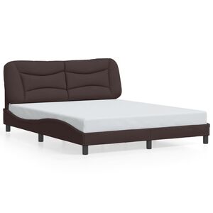 vidaXL Bed Frame Dark Brown Polyester, Plywood, Solid Pine Wood Queen