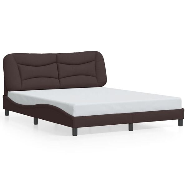 vidaXL Bed Frame Dark Brown Polyester, Plywood, Solid Pine Wood Queen