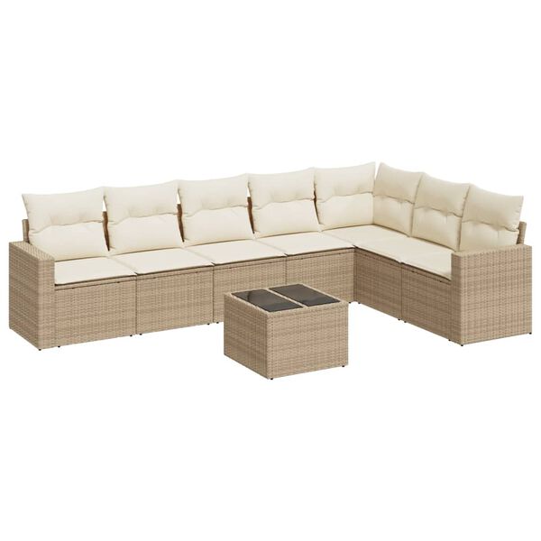 vidaXL Garden Sofa Set Beige PE rattan, powder-coated steel, tempered glass