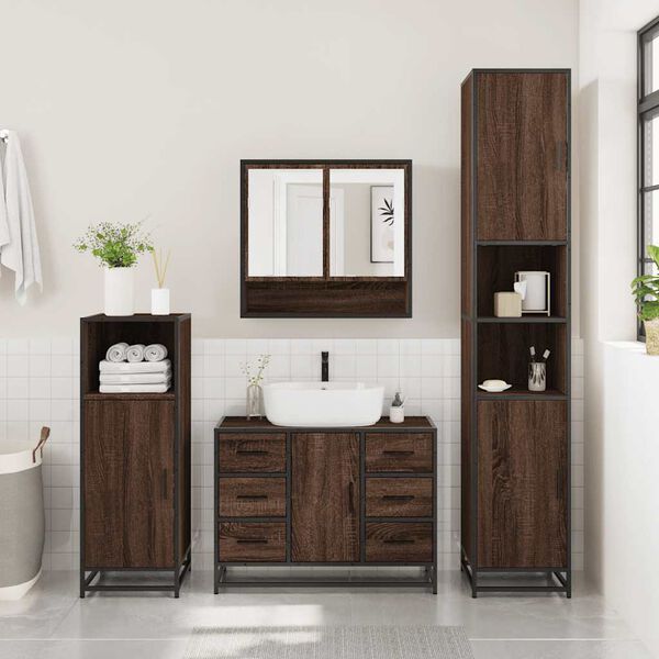 vidaXL Bathroom Furniture Set Brown oak Engineered wood, metal Medium
