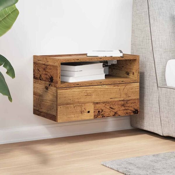 vidaXL Wall-mounted Bedside Cabinet Old wood Engineered wood Compact