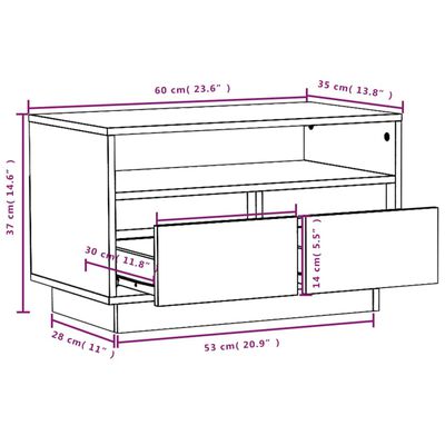 vidaXL TV Stand White 23.6"x13.8"x14.6" Solid Wood Pine